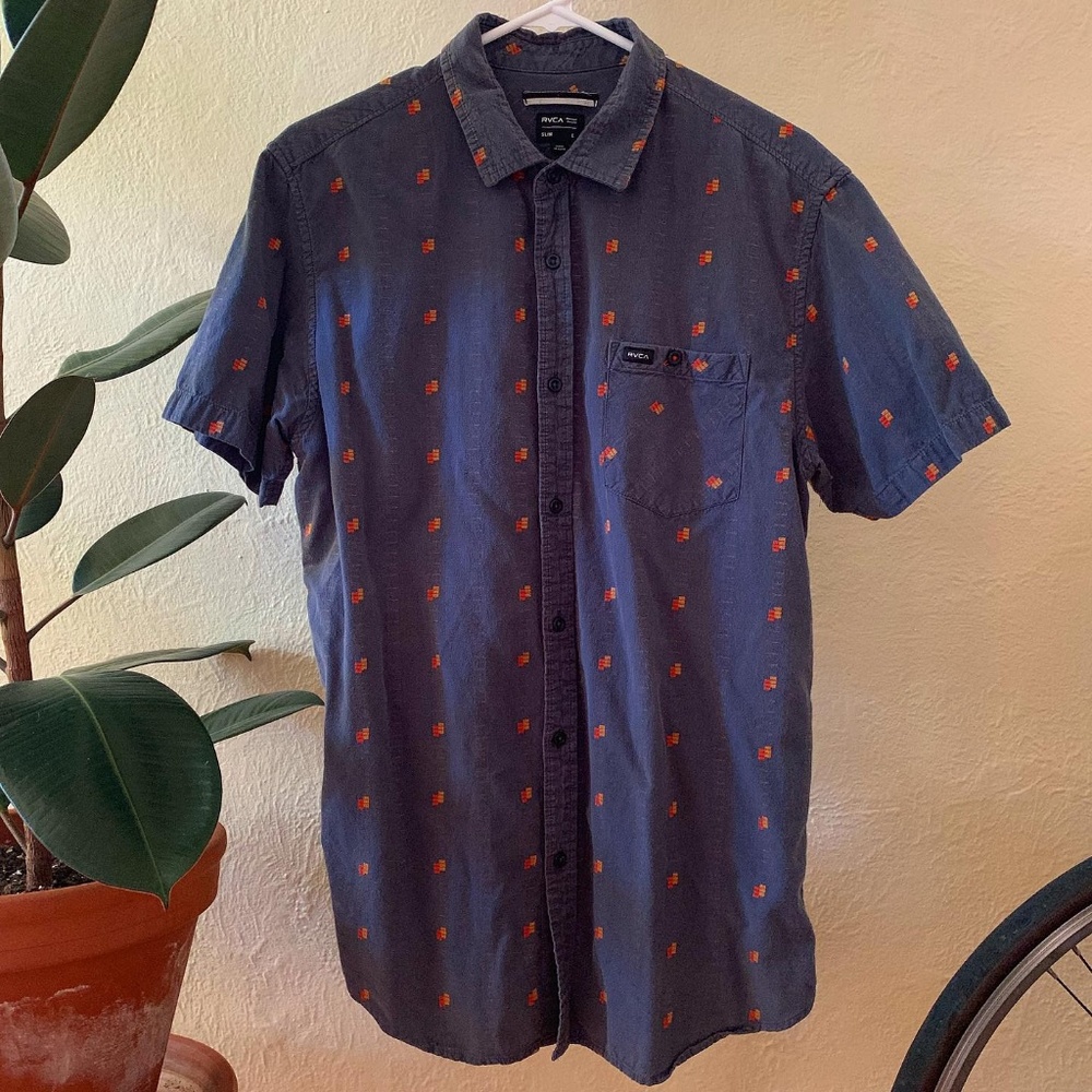 RVCA Men's L Slim Fit Button Down Short Sleeve